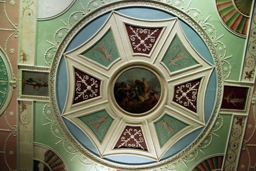 Ceiling designed by Robert Adam, now housed in the V&A Museum in London. A painting of Apollo and Horae decorate the center