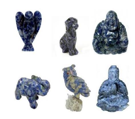 Sodalite Carvings : Angel, Dog, Laughing Buddha, elephant, Owl and Praying Kwan