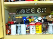 Spice cupboard is a little disorganized at the moment.