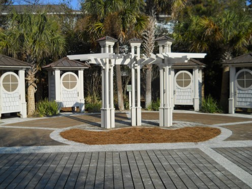 Private outdoor changing stalls.