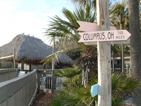 Entranceway to the Tiki Hut and Snack Bar from Coligny Beach Park. Live music plays at the Tiki Hut most nights starting in March and continuing throughout the summer and fall. 