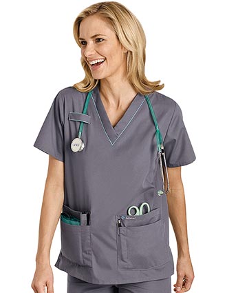 Landau Uniform Updated Style for 8219 Women Scrub Top with Piping - 4 Pockets