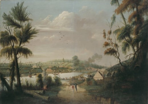 A Direct North General view of Sydney Cove by Thomas Watling, 1749 from commons.wikimedia.org