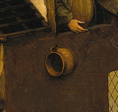 The piss pot hanging over the women could metaphorically refer to the women stirring up trouble.
