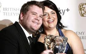 James Corden and Ruth Jones at the BAFTA Awards after winning for Best Series.