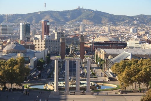 Magic Fountain of Montjuic Surroundings, Panorama Views at Daytime, Barcelona, Spain