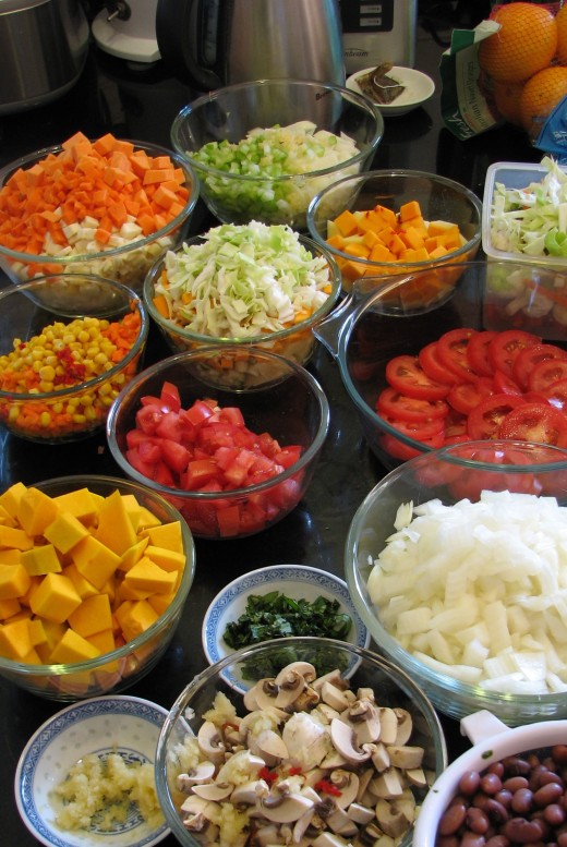 Bulk cooking day - vegetables in all colours!