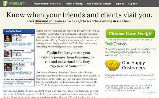The Feedjit home page.