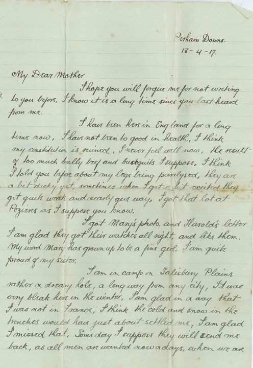 18th April 1917: WW1 Letter: Stretcherbearers, ships and shellshock ...