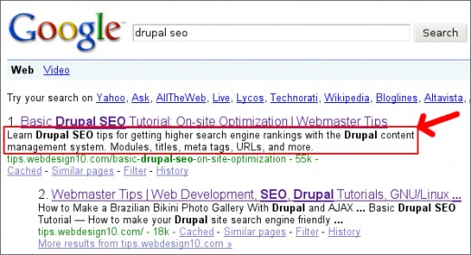 An example meta description on Google's SERP