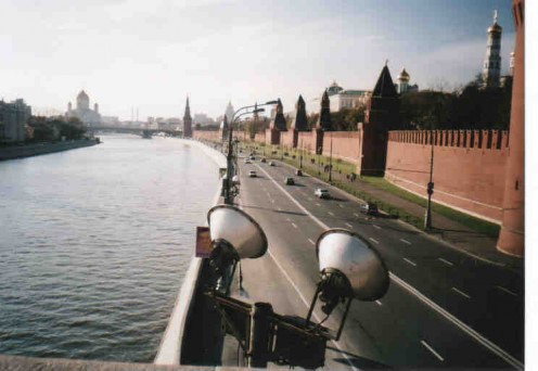The impressive Kremlin wall overlooking the Moscow River.