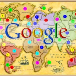 colorful global map with the words Google on top