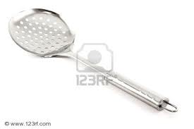 A type of colander like this could be used to collect fresh ricotta from the top of the hot whey, when making ricotta. 