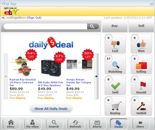 Close up of integrated ebay app