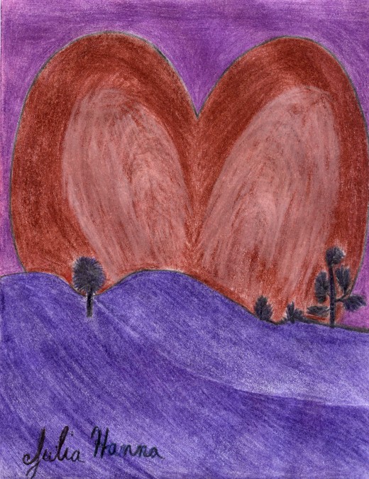 Here is a closeup drawing of the heart inspired sunset that I created for a handmade Valentine.