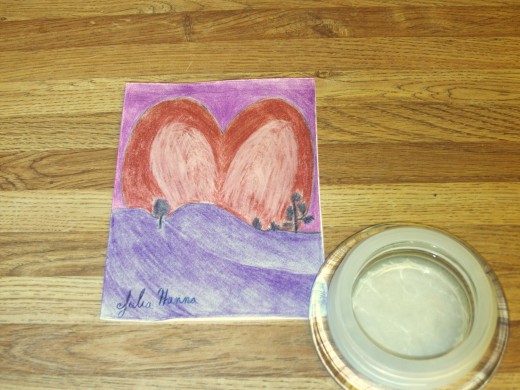 I drew a heart inspired sunset scene on the front of my handmade Valentine's Day card.