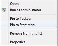 Pin your programs to the Start menu by right-clicking the launch file and then selecting "Pin to Start Menu" from the context box that appears.