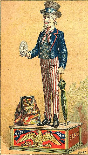 Trade card: "Uncle Sam" toy savings bank