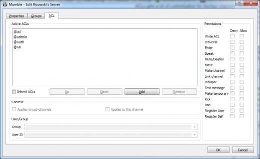 The main window for setting up ACLs