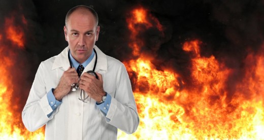 Doctor Evil. Image credits: Kozzi.com (doctor), Morguefile.com (flame). PD-US