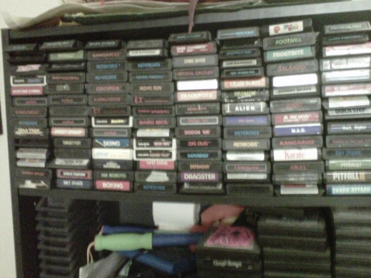 A miscellaneous pile of Atari 2600 games.  It's 3 rows deep.