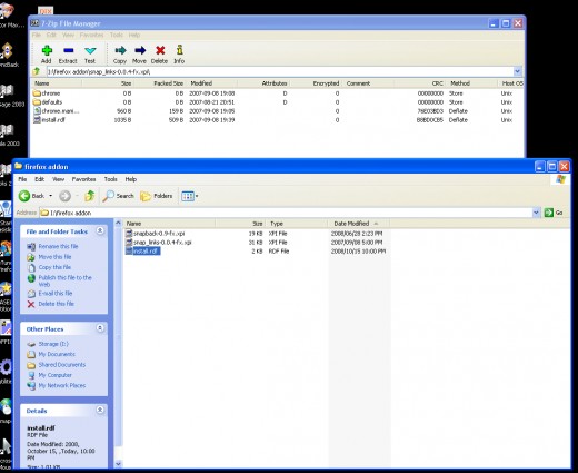 Now begins the fun part.  Go back to your folder having the new updated RDF file.  Open the XPI file again with 7Zip (or similar). Drag and drop the RDF from the downloads to the 7Zip.