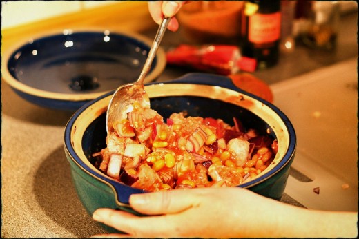 Put in the oven for 1 1/2 hours, stirring occasionally