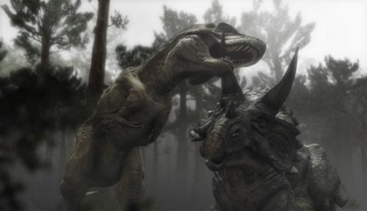 Tyrannosaur attacking a Triceratops