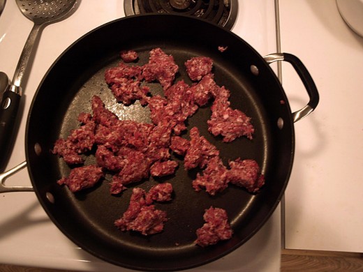 1.  Add the pork sausage to the saute pan.