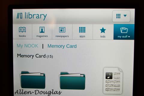 Contents of memory card viewed by Nook Tablet