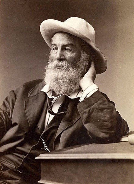 Walt Whitman had nothing on Uncle Henry - Albumen print of a photograph of American poet Walt Whitman, seen seated and wearing a hat, leaning on a table. Photo taken in Brooklyn, New York in September 1872.
