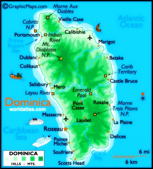 Map of Dominica, West Indies