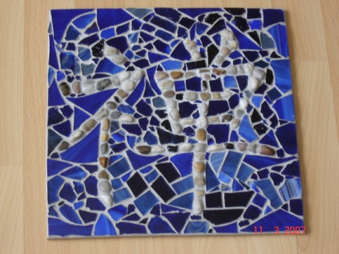 stained glass "ZEN" and pebbles