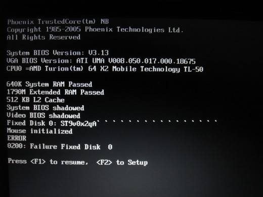 Error 0200: Failure Fixed Disk 0 