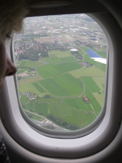 Dutch countryside as our plane is on final approach to Amsterdam Schiphol Airport