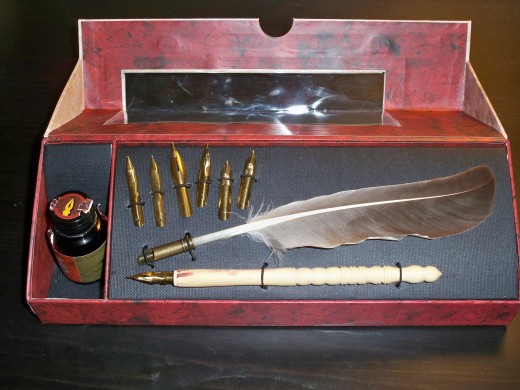 My quill and dip pen set with assorted nibs.  