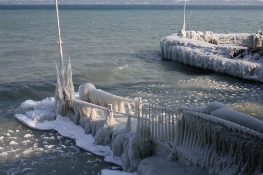 Nature ice Sculpture, Versoix Lake Prominade, Lake Geneva, Switzerland