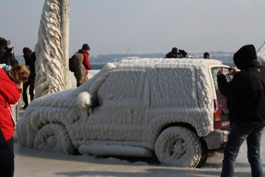 Jeep Covered With Ice, Versoix Lake Prominade, Lake Geneva, Switzerland