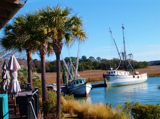 View from outside deck of The Crazy Crab restaurant which is adjacent to the welcome center.