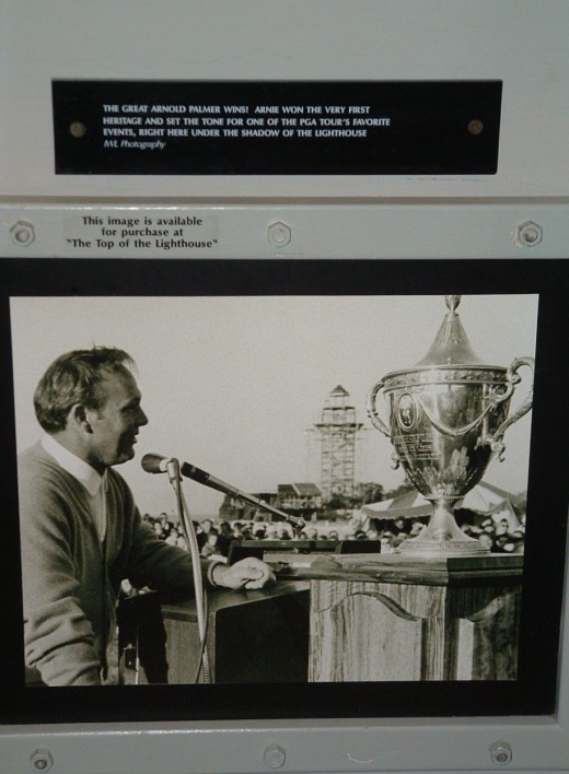 Photo display of Arnold Palmer who won the first Heritage PGA Golf Tournament at Harbour Town Links.