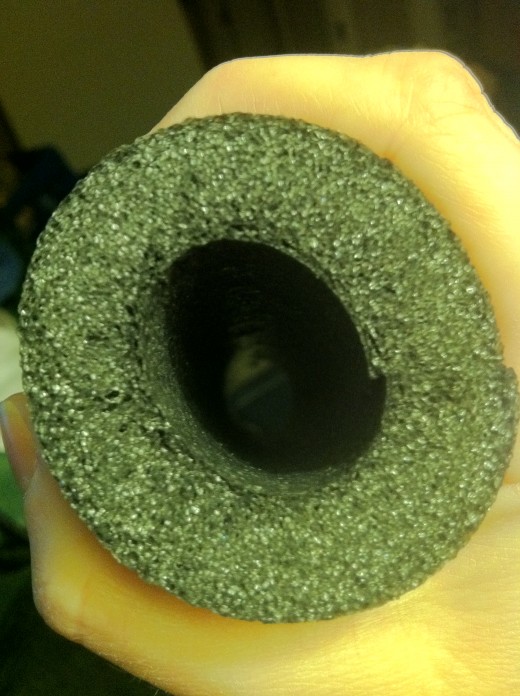 The end of a piece of pipe insulation