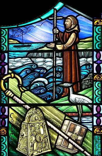 Stained glass depiction of St. Columba