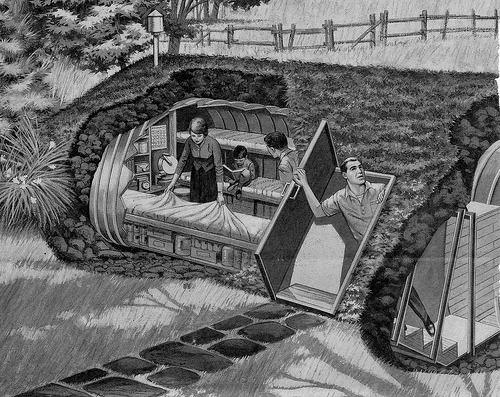 This illustration depicts a bomb shelter in the event of a nuclear attack. Interesting, nuclear attack produces EMP damage as a side effect. It a real age of EMP chaos, this is not the ideal!