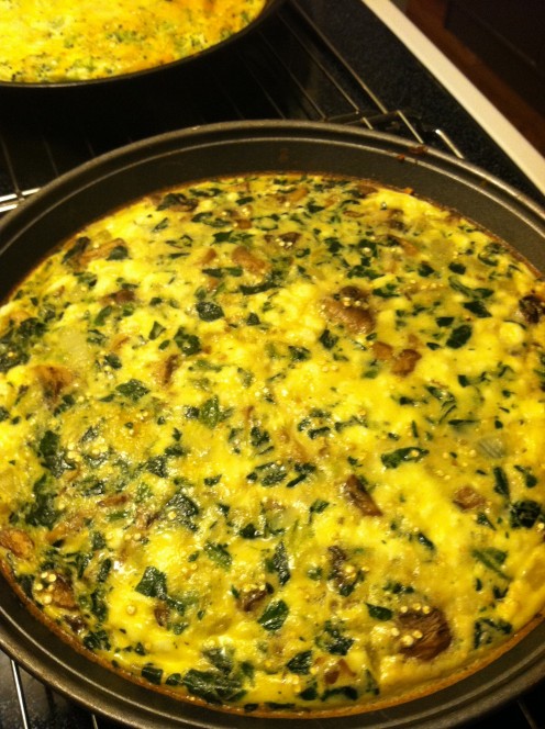 Vegetarian mushroom & spinach quiche, cooling on wire rack before being served.