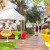 A number of vendors, such as this photo of the Leopold's Ice Cream booth, sold food from brightly colored tents that were set up throughout Telfair Square. 