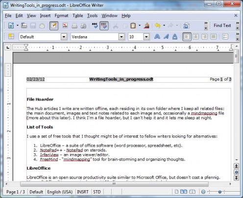 A LibreOffice document (showing this article in progress).