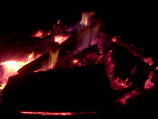 Blue flames from the bonfire