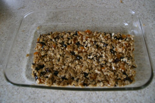 The granola "cake" does not completely fill a 9x13" pan.