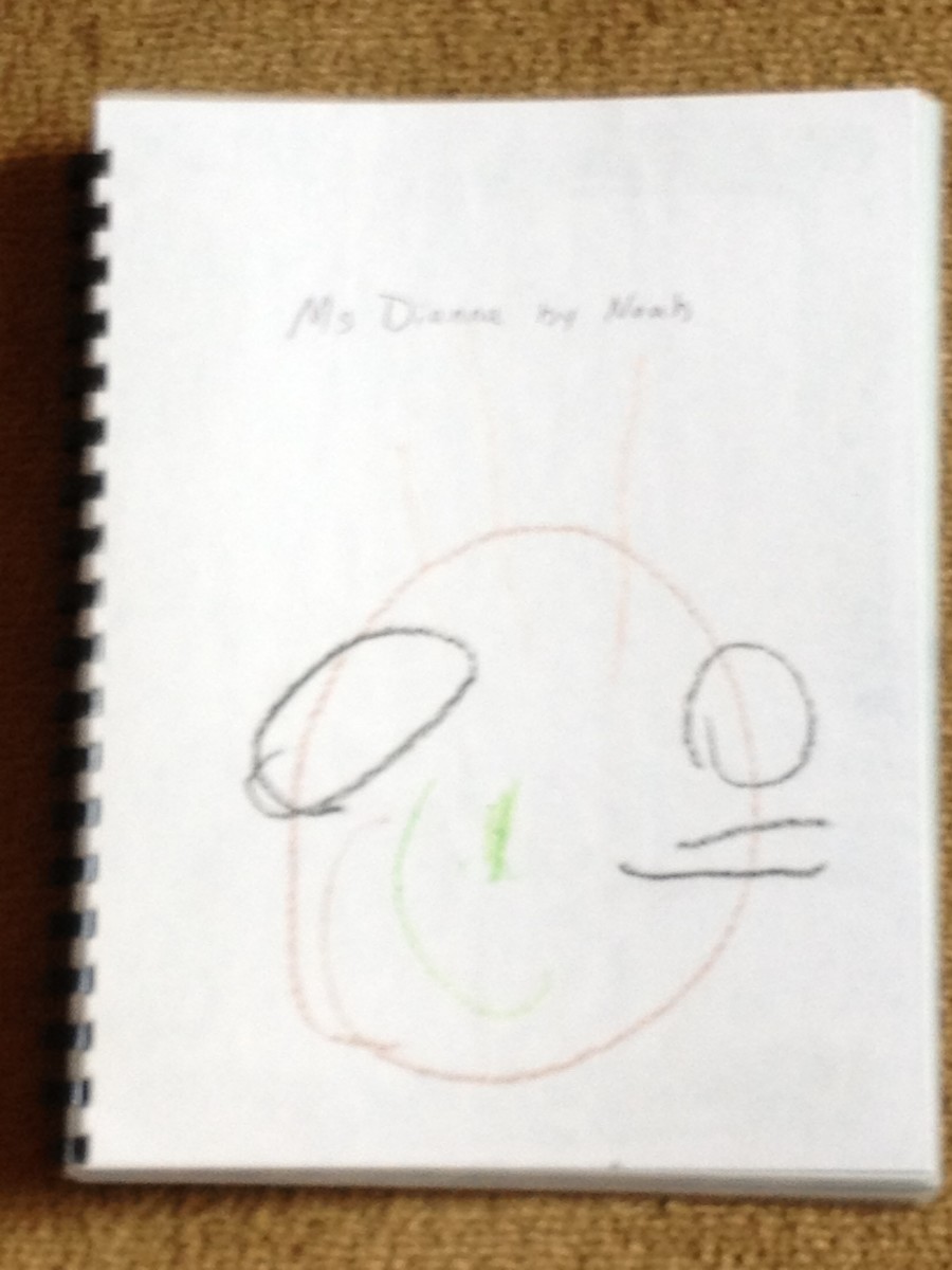 Circles are the primary shape used; notice the two stick legs on the side (3 year old drawing). 