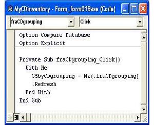GSbyCDgrouping variable setting at  "Click"  event of control 'fraCDgrouping'